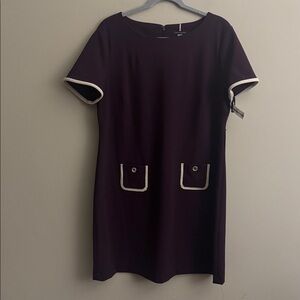 NWT- Tommy Hilfiger Short sleeve Scuba Crepe Pocket Shift Dress, Purple, Size 16